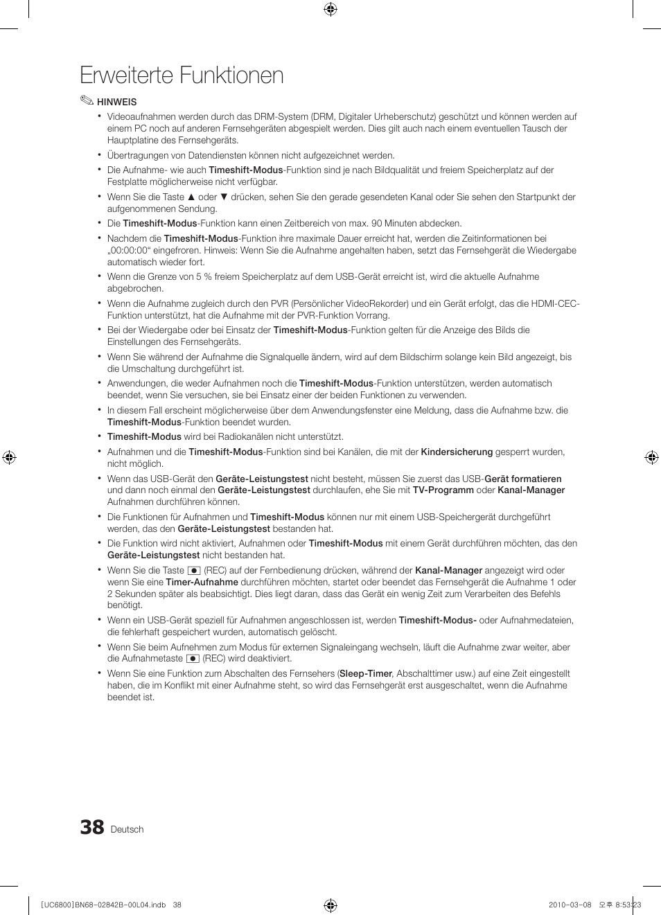 Erweiterte funktionen | Samsung UE46C6820US User Manual | Page 162 / 249
