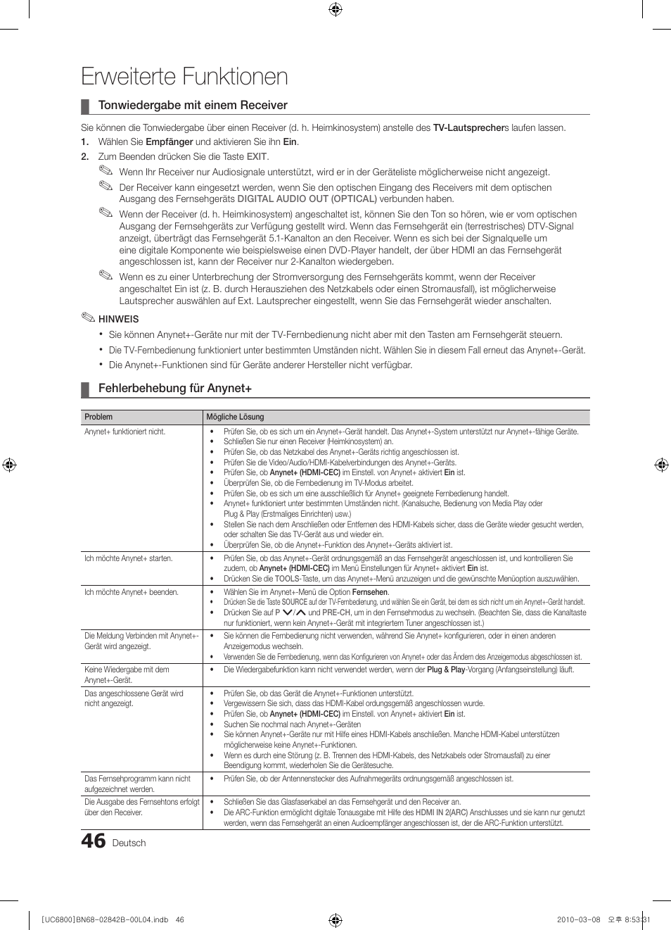 Erweiterte funktionen | Samsung UE46C6820US User Manual | Page 170 / 249