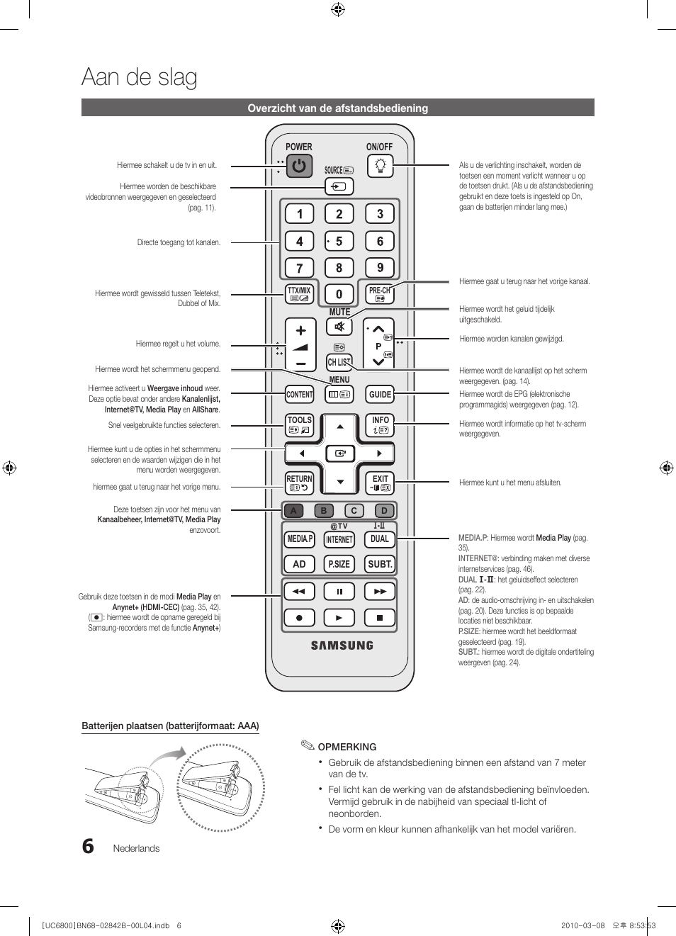 Aan de slag | Samsung UE46C6820US User Manual | Page 192 / 249