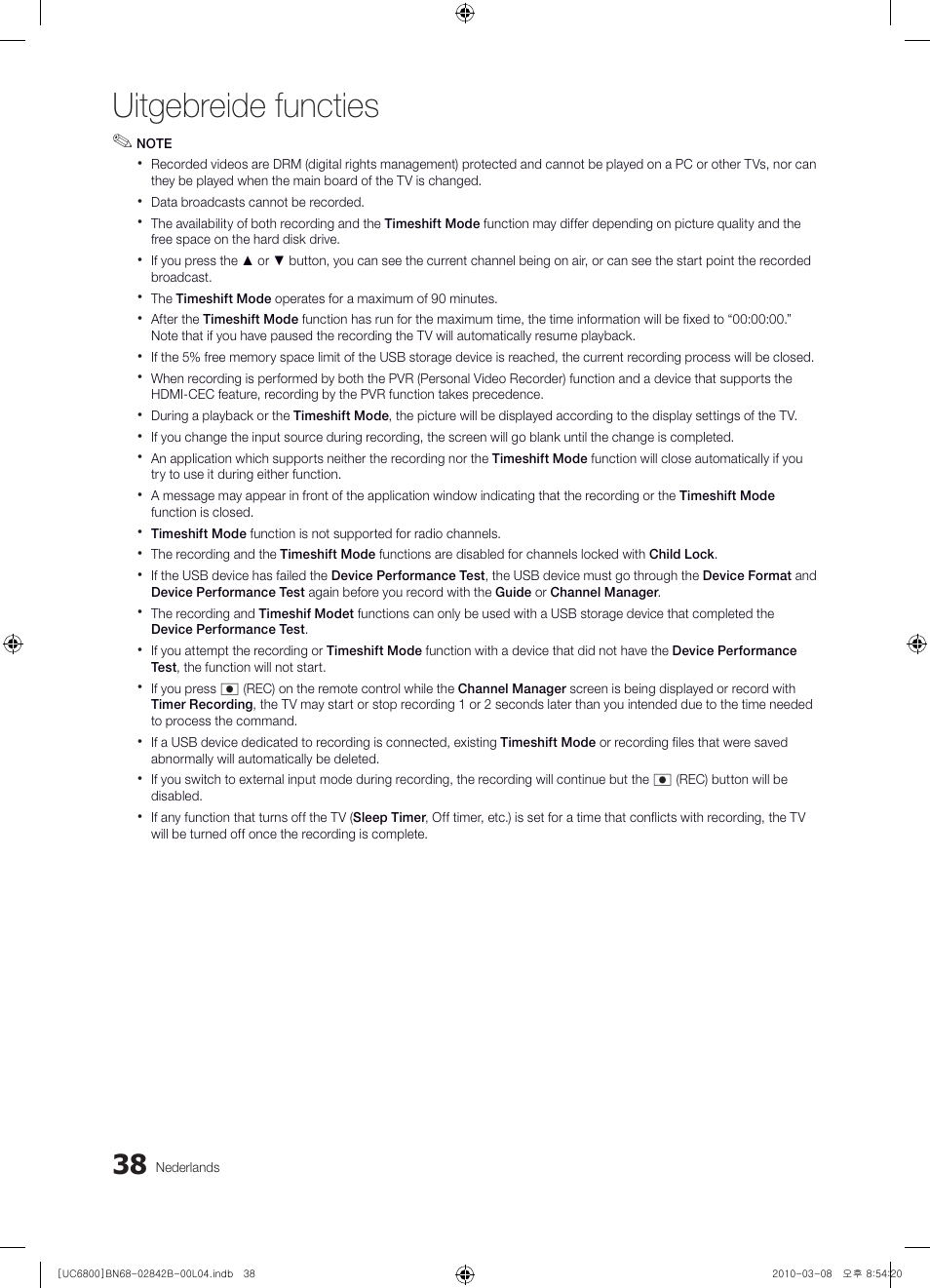 Uitgebreide functies | Samsung UE46C6820US User Manual | Page 224 / 249