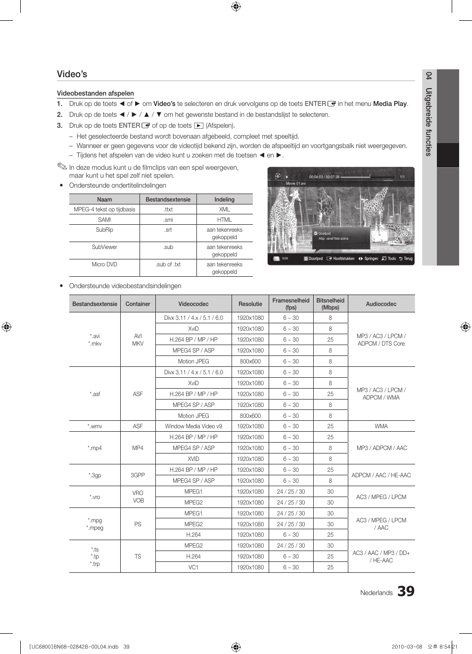 Video’s | Samsung UE46C6820US User Manual | Page 225 / 249