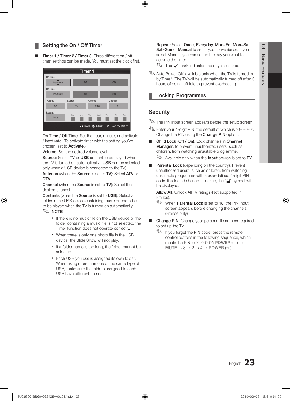 Security | Samsung UE46C6820US User Manual | Page 23 / 249