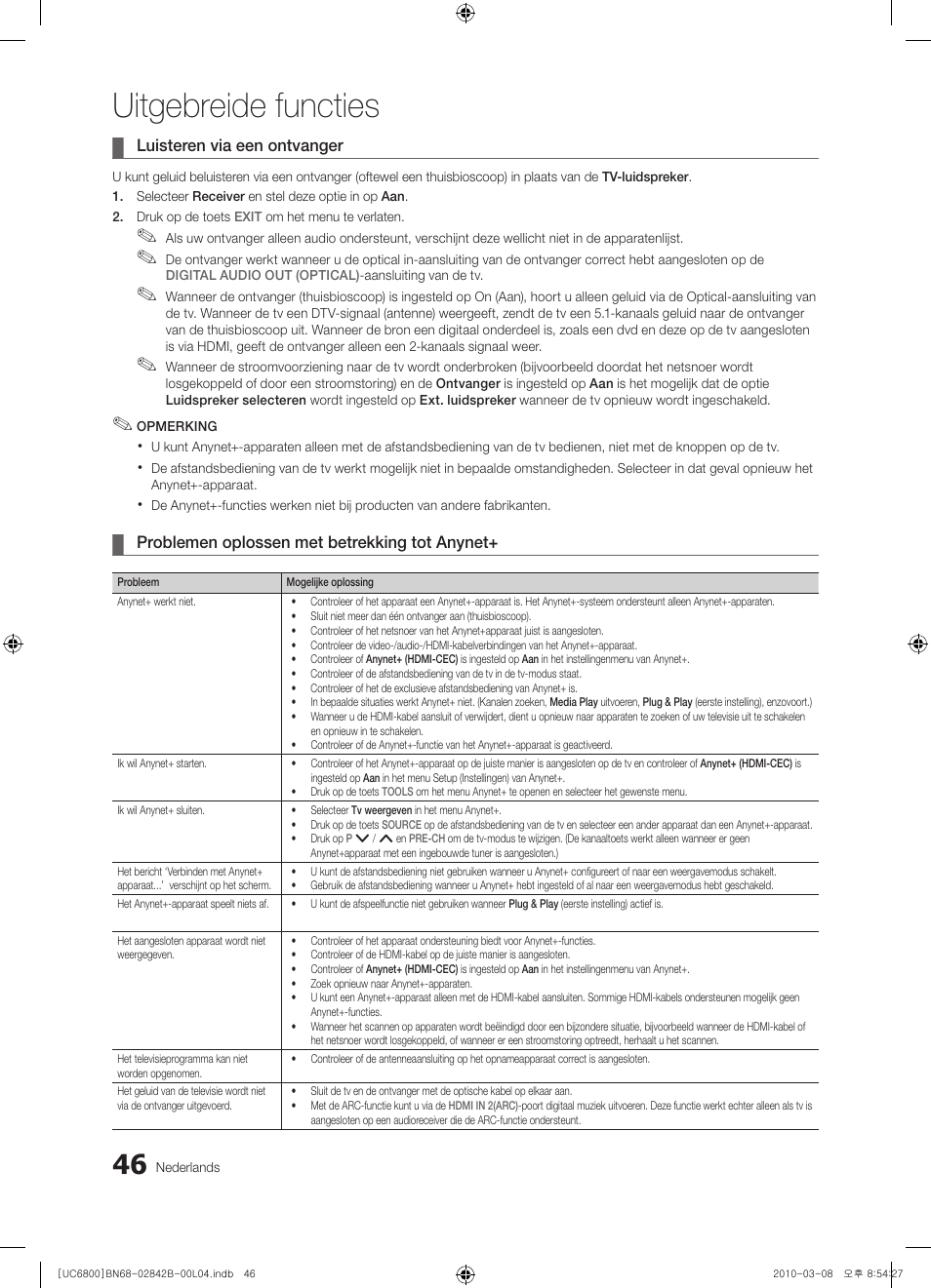 Uitgebreide functies | Samsung UE46C6820US User Manual | Page 232 / 249