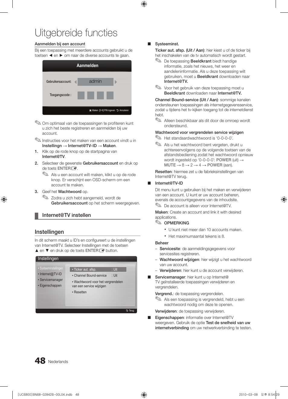 Uitgebreide functies, Instellingen | Samsung UE46C6820US User Manual | Page 234 / 249