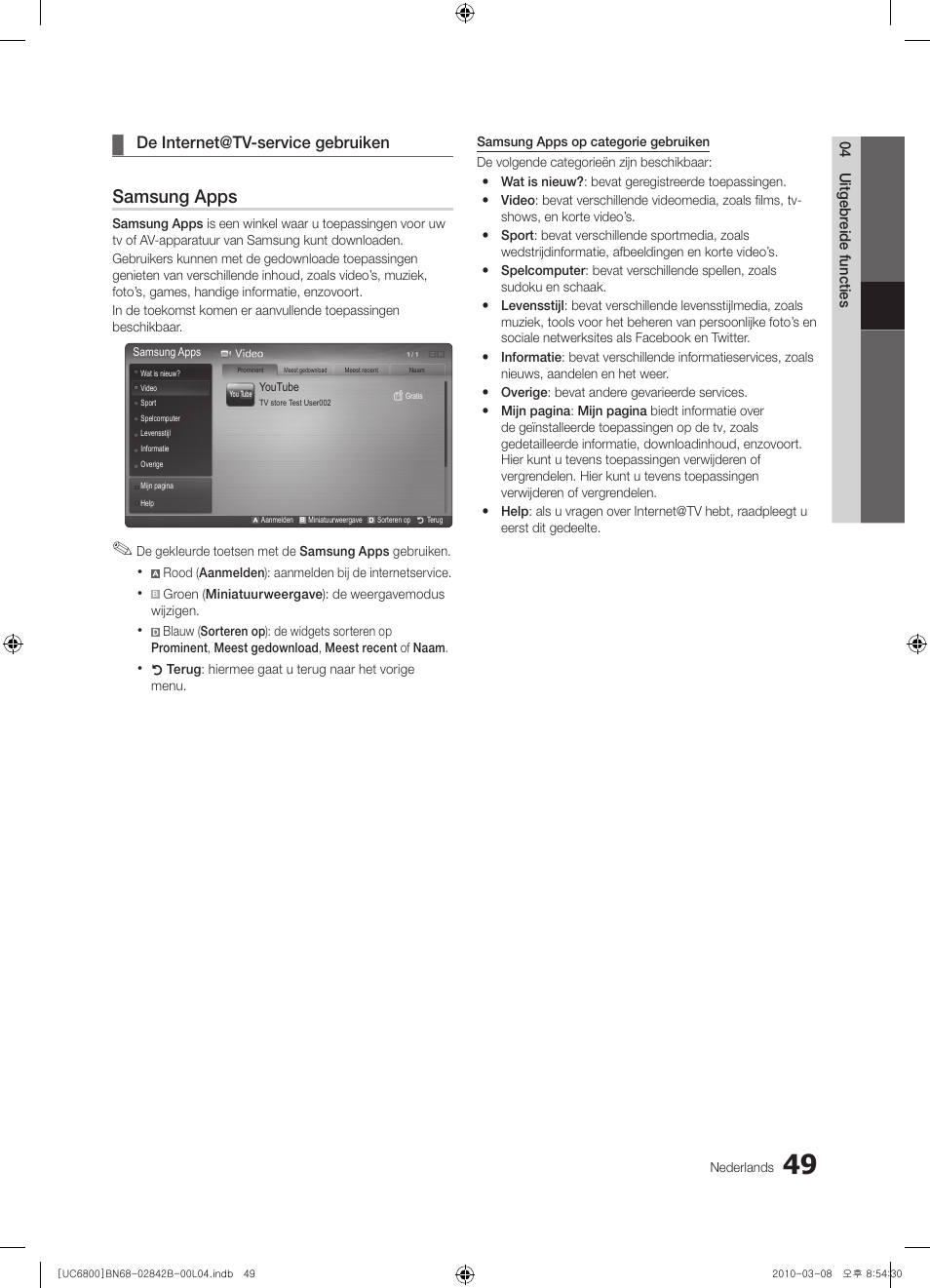 Samsung apps, De internet@tv-service gebruiken | Samsung UE46C6820US User Manual | Page 235 / 249