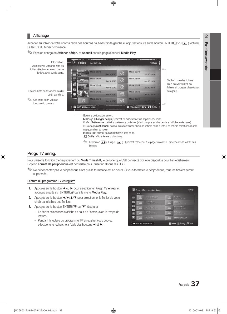 Progr. tv enreg, Affichage | Samsung UE46C6820US User Manual | Page 99 / 249