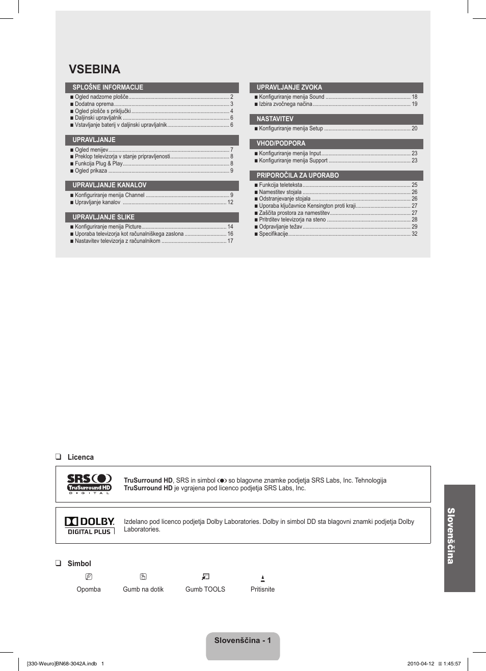 Vsebina, Slo venščina | Samsung LE22C330F2W User Manual | Page 139 / 212