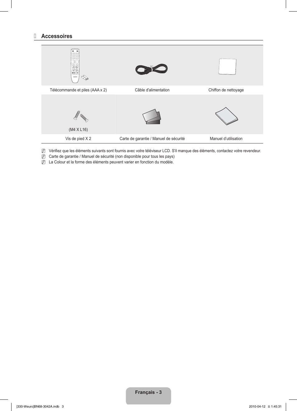 Accessoires | Samsung LE22C330F2W User Manual | Page 39 / 212