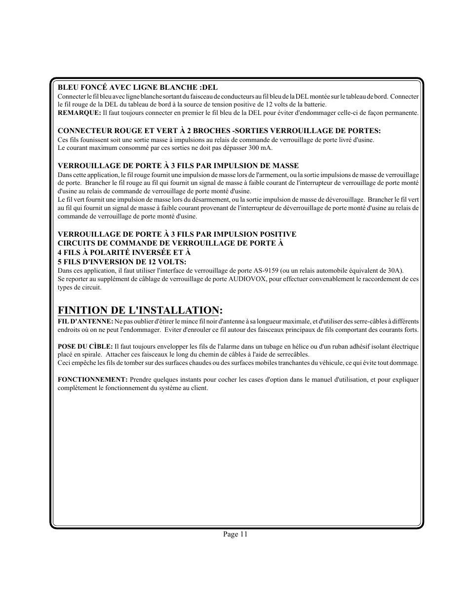 Finition de l'installation | Audiovox APS-15R User Manual | Page 11 / 19