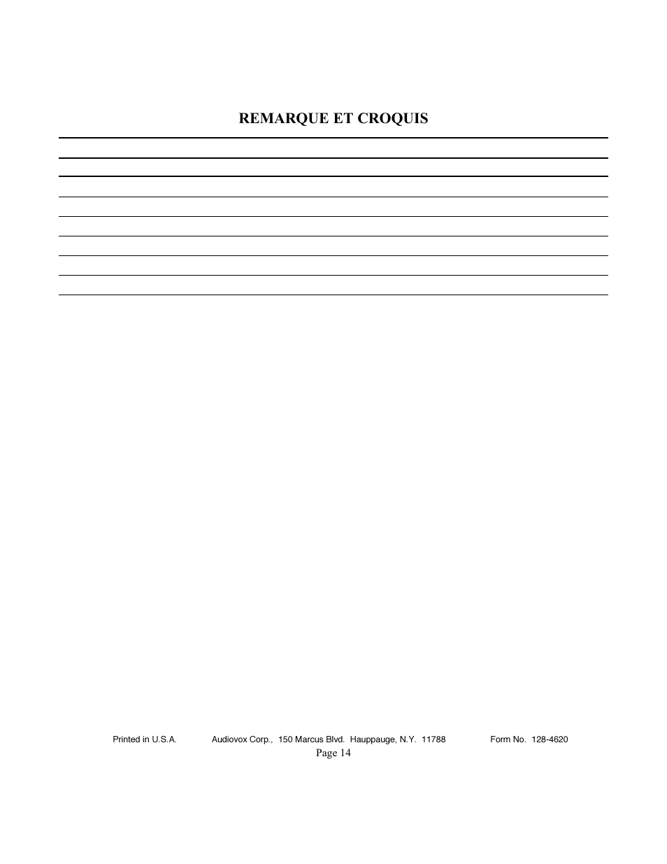 Remarque et croquis | Audiovox APS-15R User Manual | Page 13 / 19