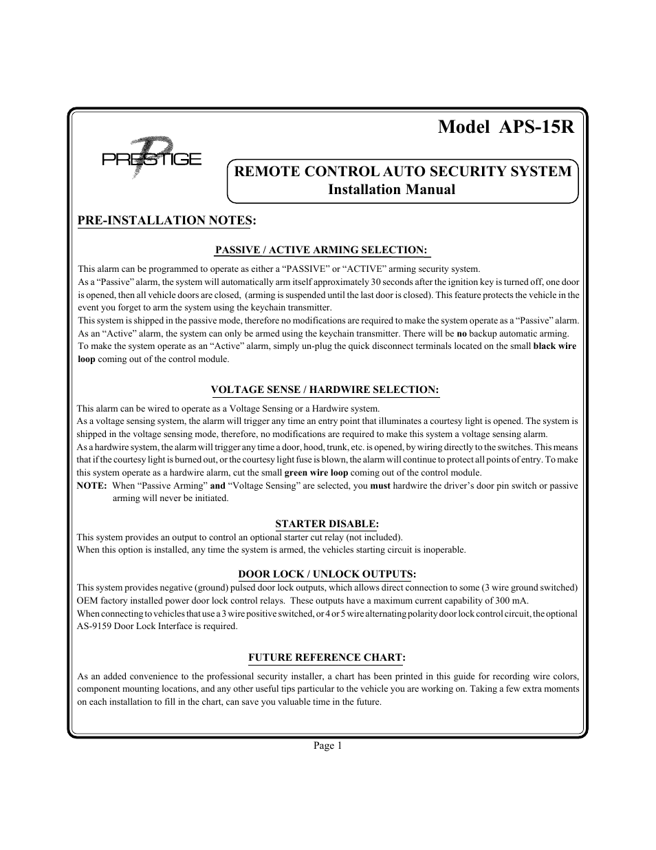Model aps-15r | Audiovox APS-15R User Manual | Page 2 / 19