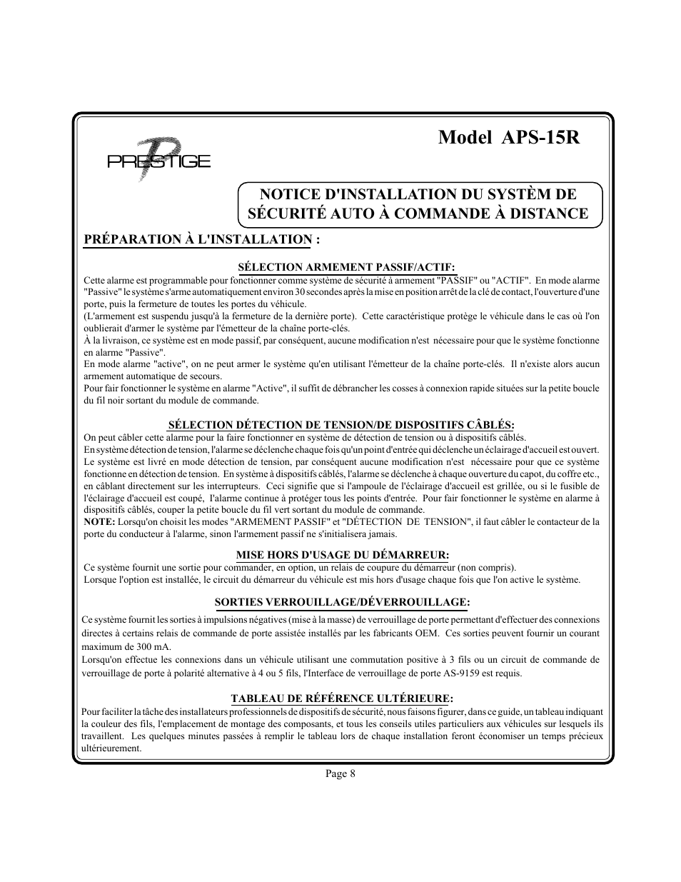 Model aps-15r | Audiovox APS-15R User Manual | Page 8 / 19