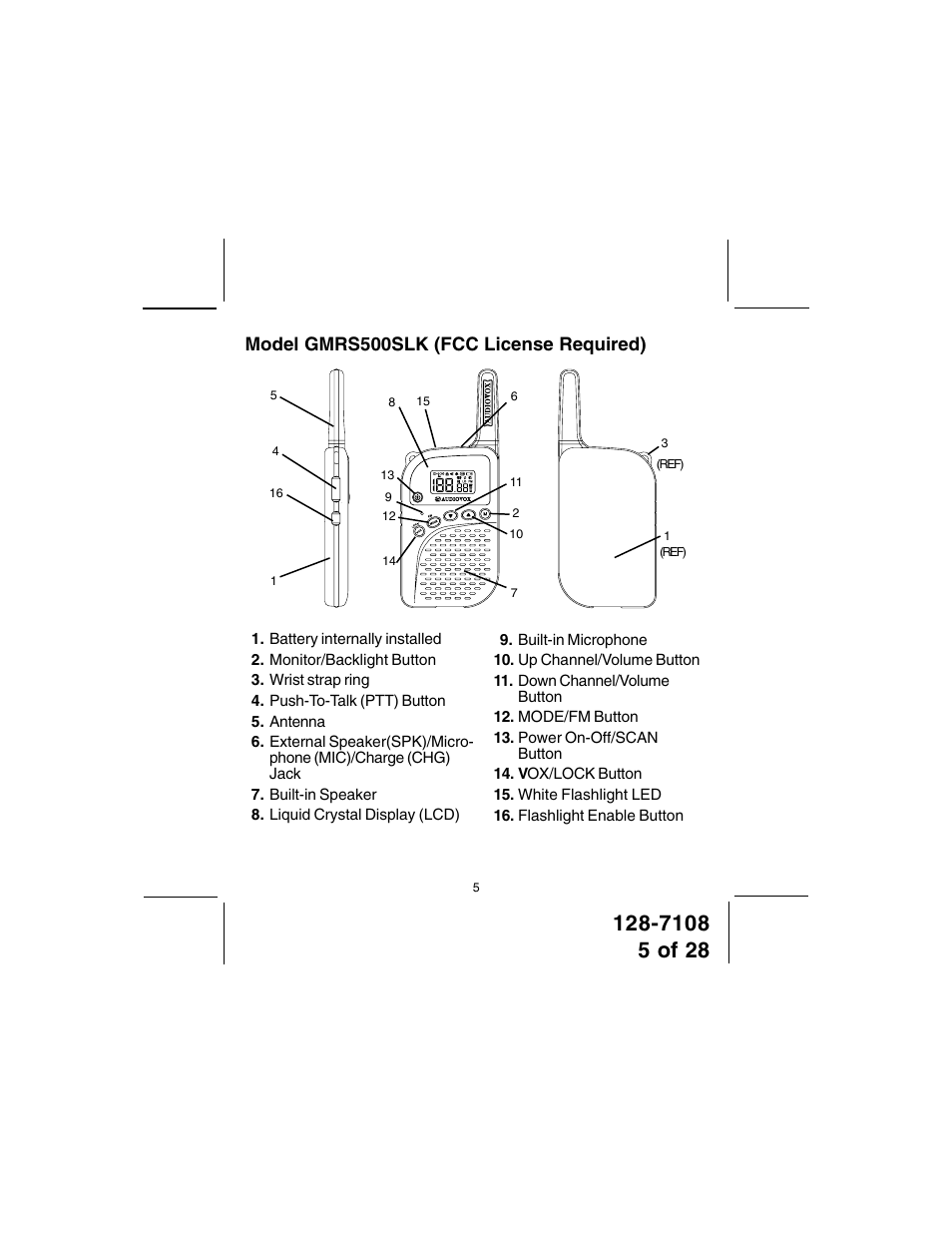 Model gmrs500slk (fcc license required) | Audiovox GMRS500SLK User Manual | Page 5 / 28