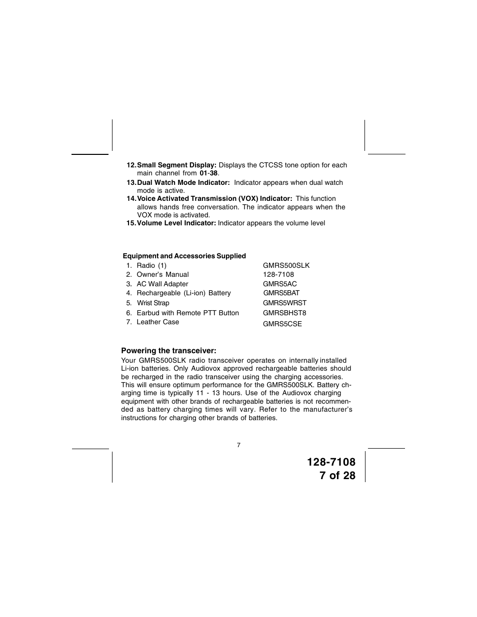Audiovox GMRS500SLK User Manual | Page 7 / 28