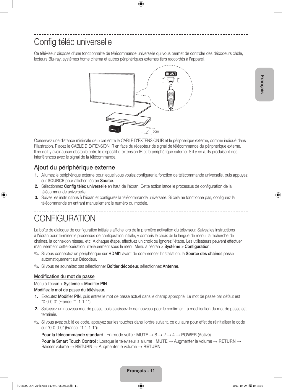 Config téléc universelle, Configuration, Ajout du périphérique externe | Samsung UE46F8000SL User Manual | Page 35 / 97