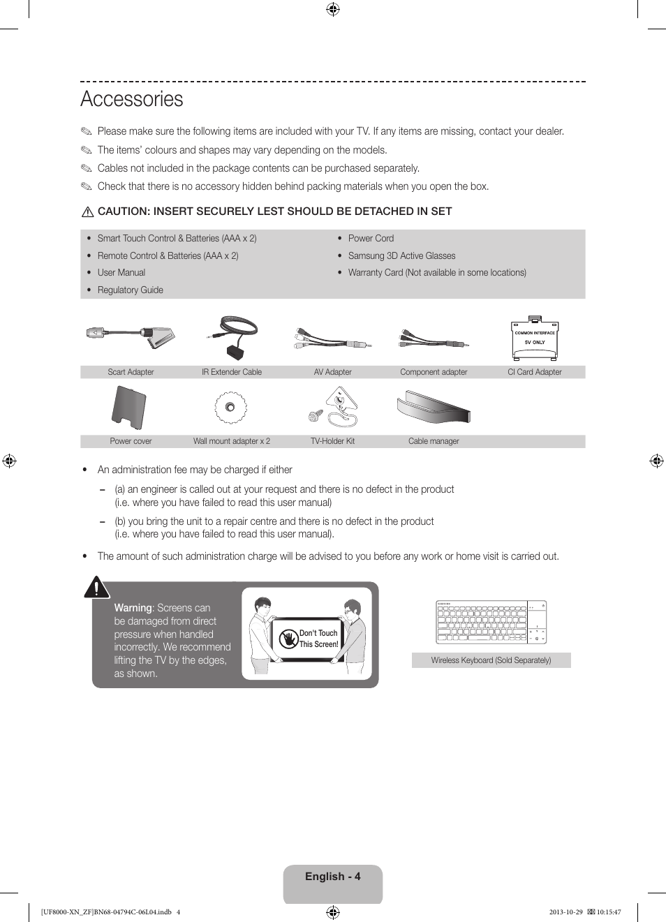 Accessories | Samsung UE46F8000SL User Manual | Page 4 / 97