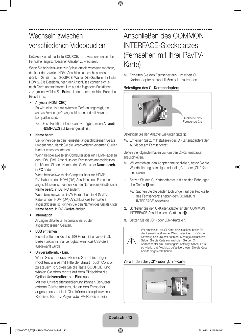 Wechseln zwischen verschiedenen videoquellen | Samsung UE46F8000SL User Manual | Page 60 / 97