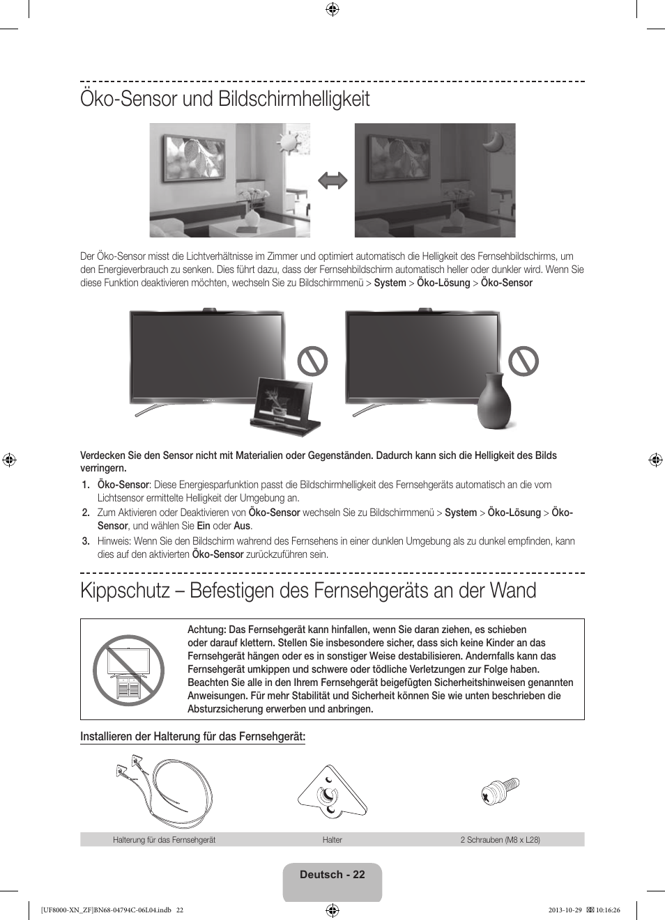 Öko-sensor und bildschirmhelligkeit | Samsung UE46F8000SL User Manual | Page 70 / 97