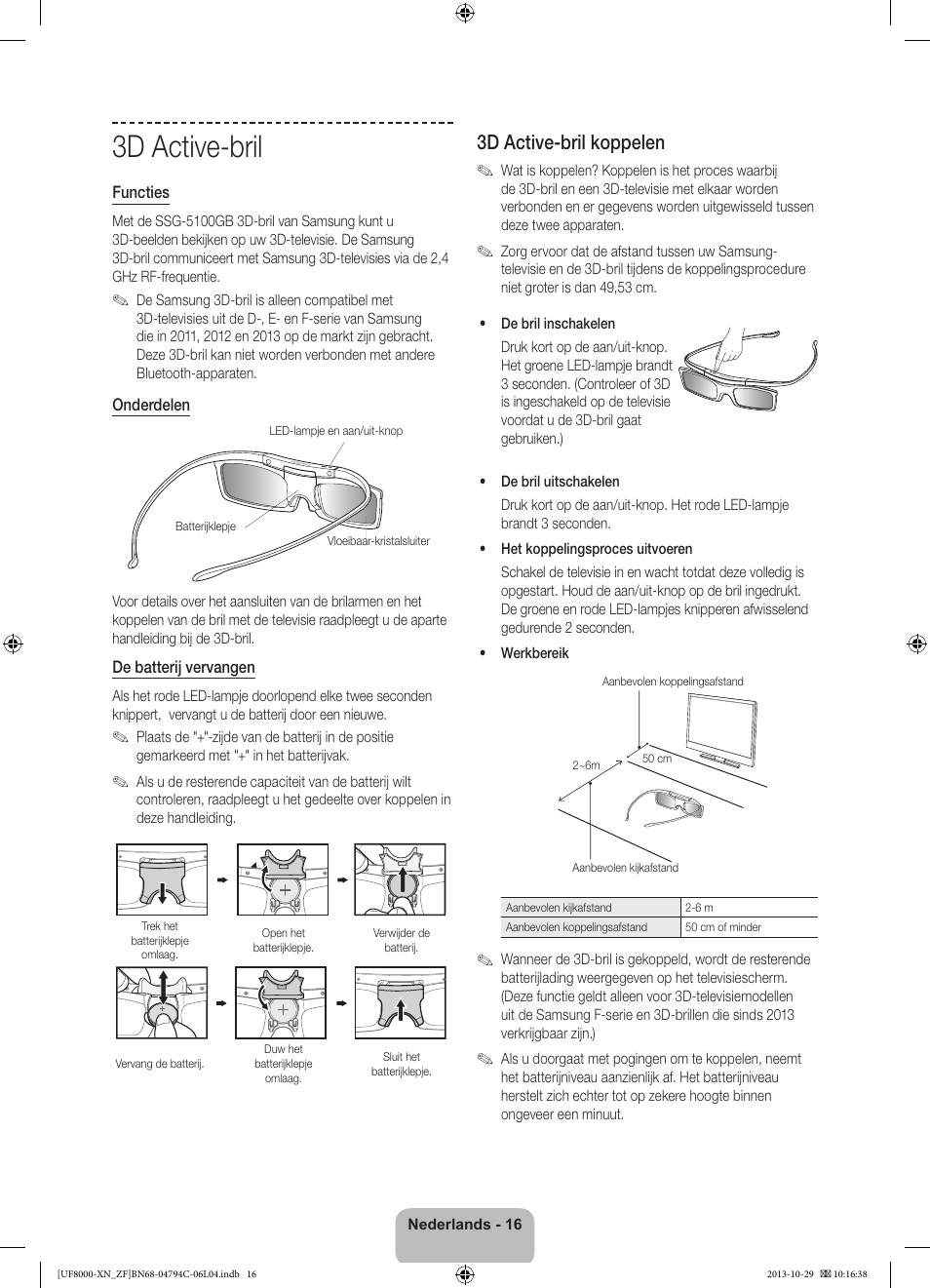 3d active-bril, 3d active-bril koppelen | Samsung UE46F8000SL User Manual | Page 88 / 97