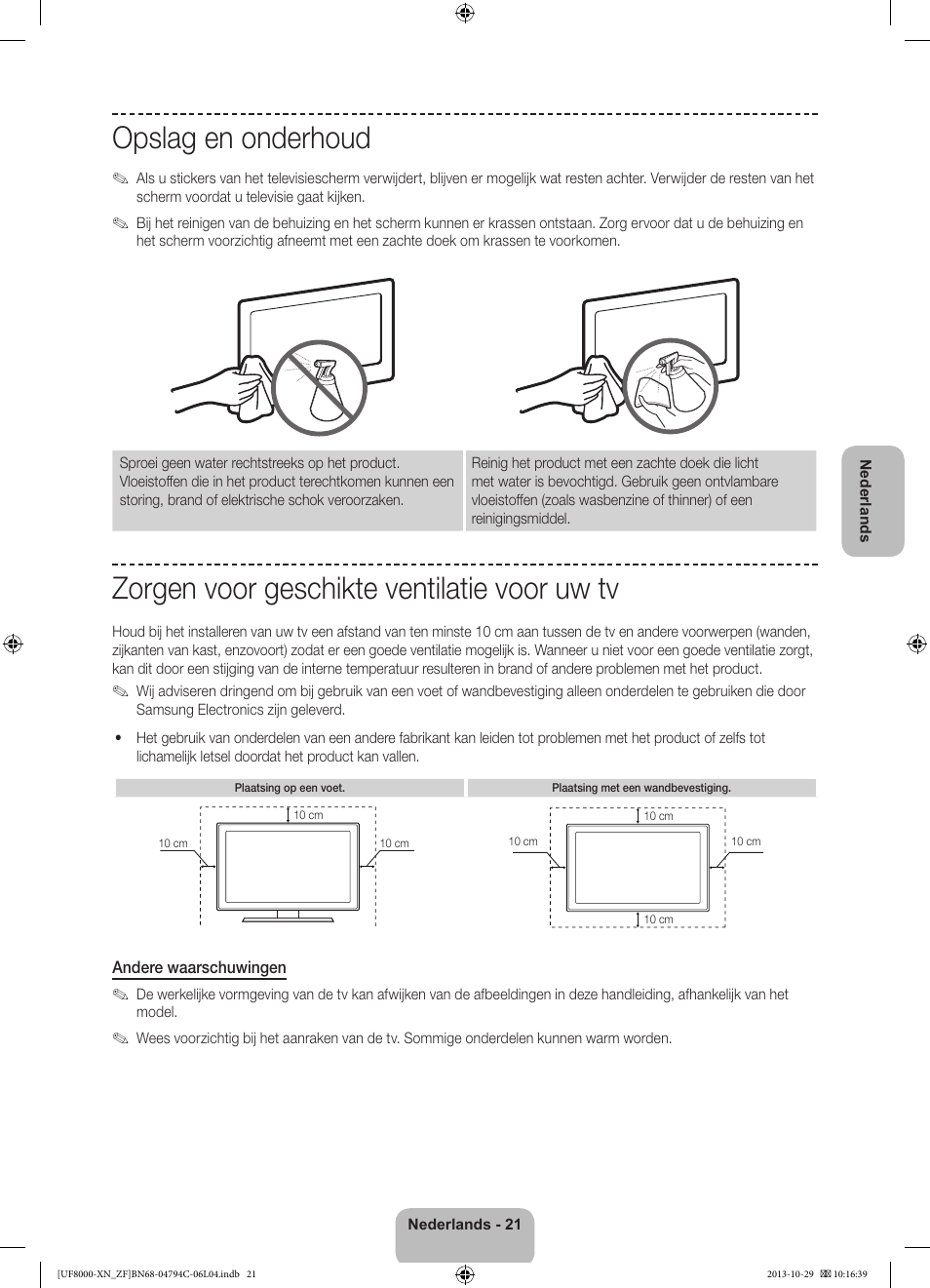 Opslag en onderhoud, Zorgen voor geschikte ventilatie voor uw tv | Samsung UE46F8000SL User Manual | Page 93 / 97