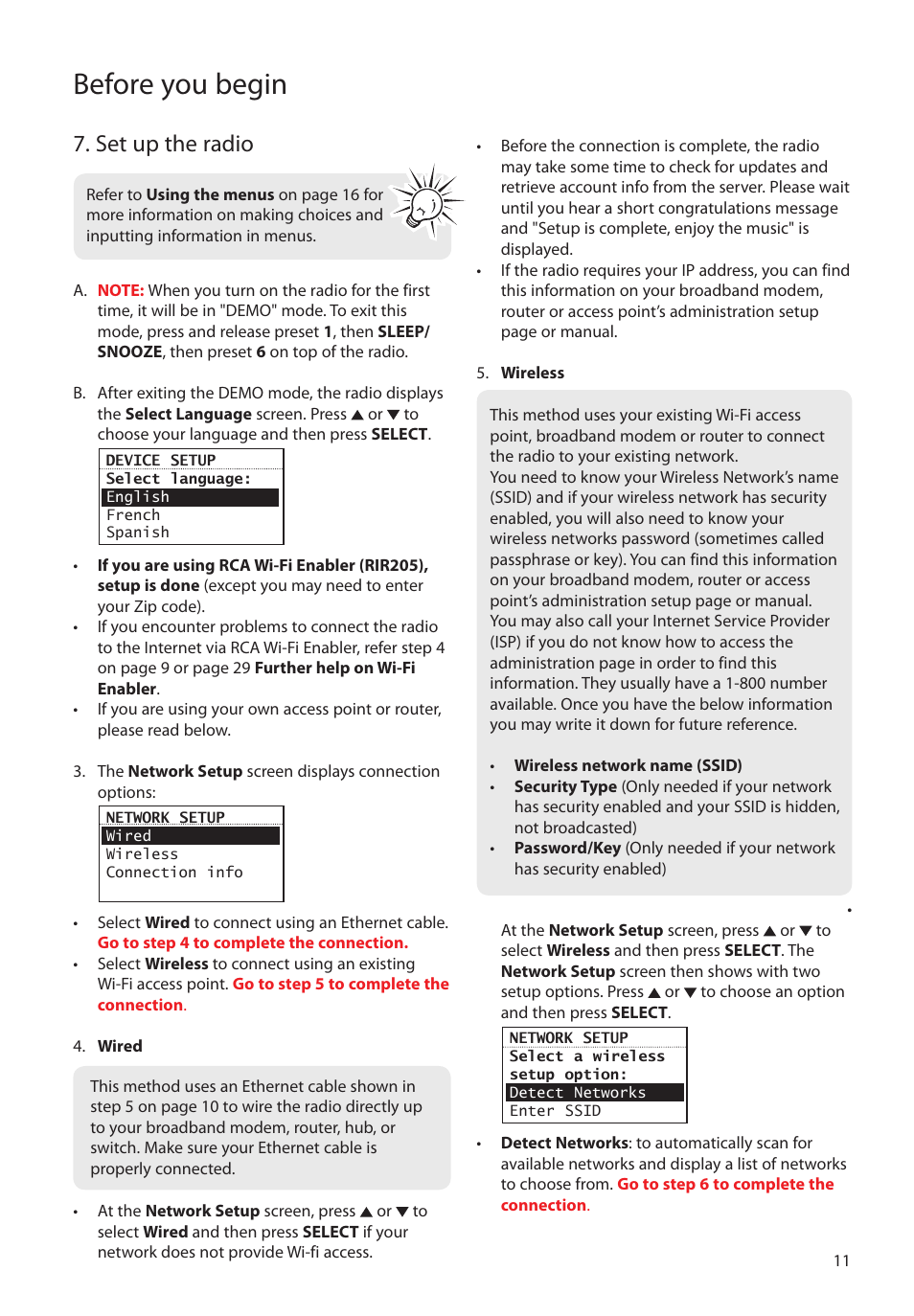 Set up the radio, Before you begin | Audiovox RCA RIR200 User Manual | Page 11 / 36
