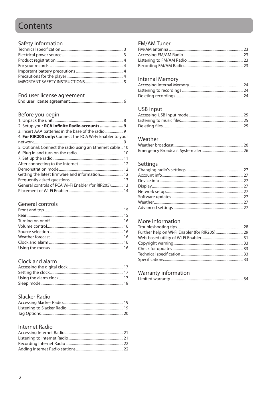 Audiovox RCA RIR200 User Manual | Page 2 / 36