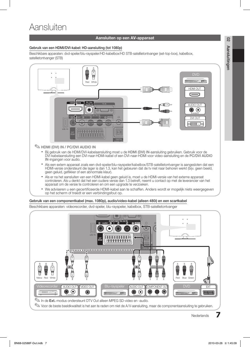 Aansluiten, 02 aansluitingen aansluiten op een av-apparaat, Nederlands | Blu-rayspeler dvd videorecorder | Samsung LE19C350D1W User Manual | Page 106 / 133
