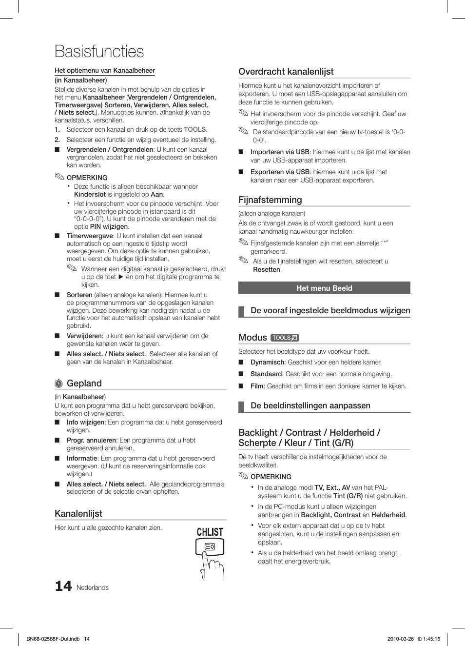 Basisfuncties | Samsung LE19C350D1W User Manual | Page 113 / 133