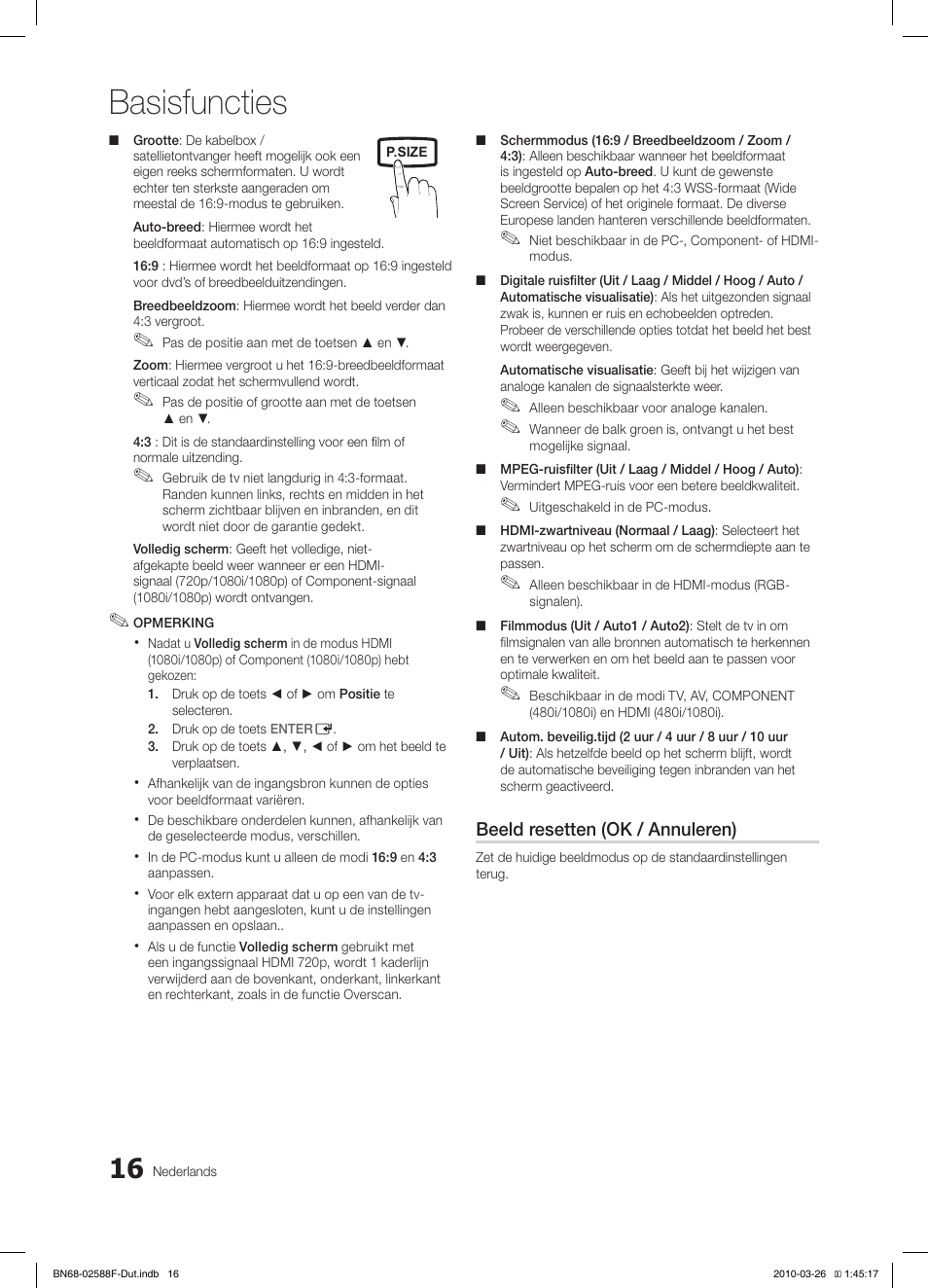 Basisfuncties | Samsung LE19C350D1W User Manual | Page 115 / 133