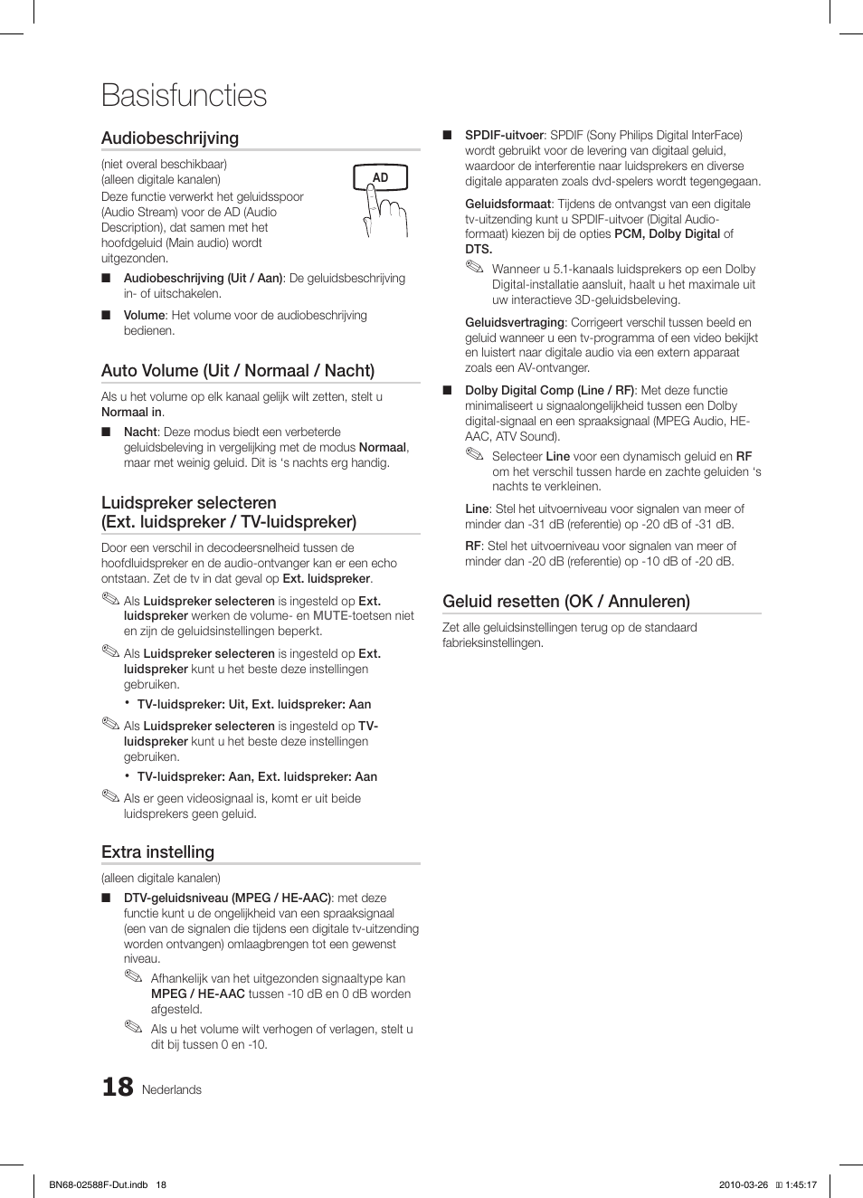 Basisfuncties | Samsung LE19C350D1W User Manual | Page 117 / 133