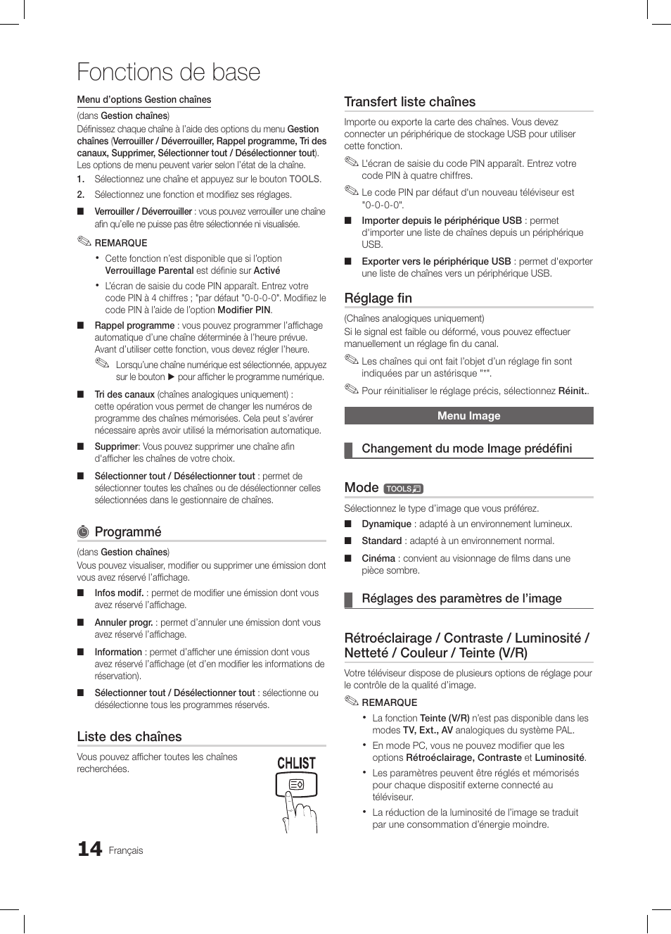 Fonctions de base | Samsung LE19C350D1W User Manual | Page 47 / 133