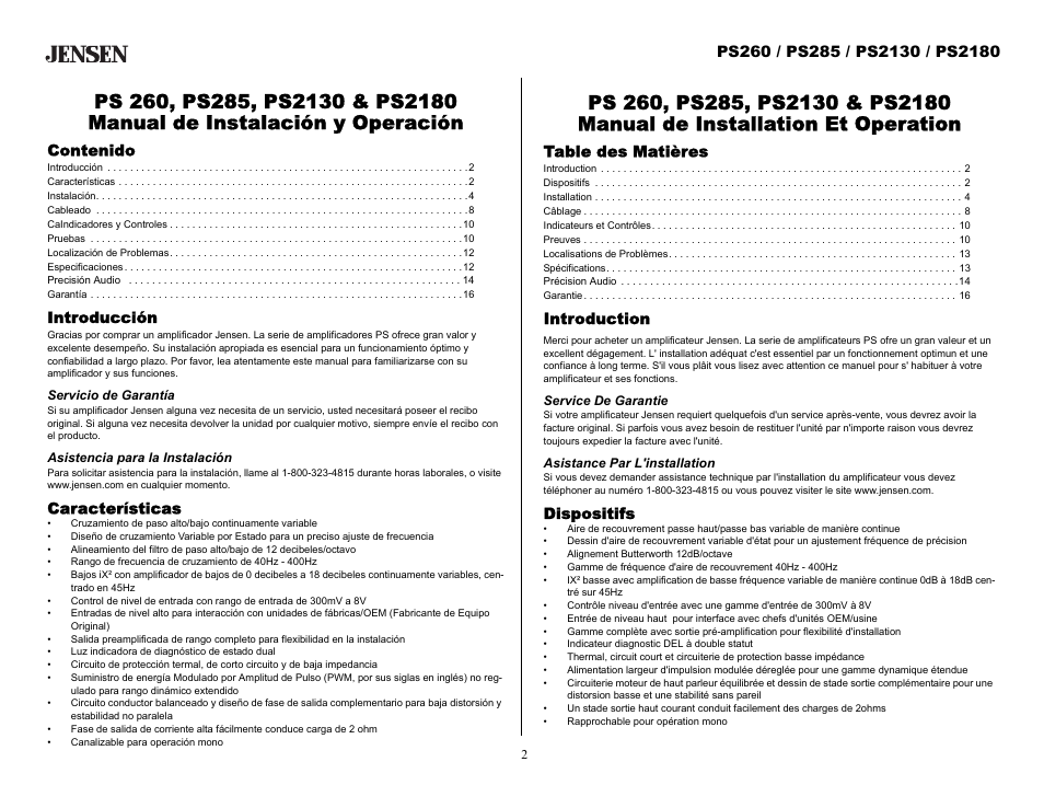 Audiovox Jensen PS2130 User Manual | Page 2 / 16