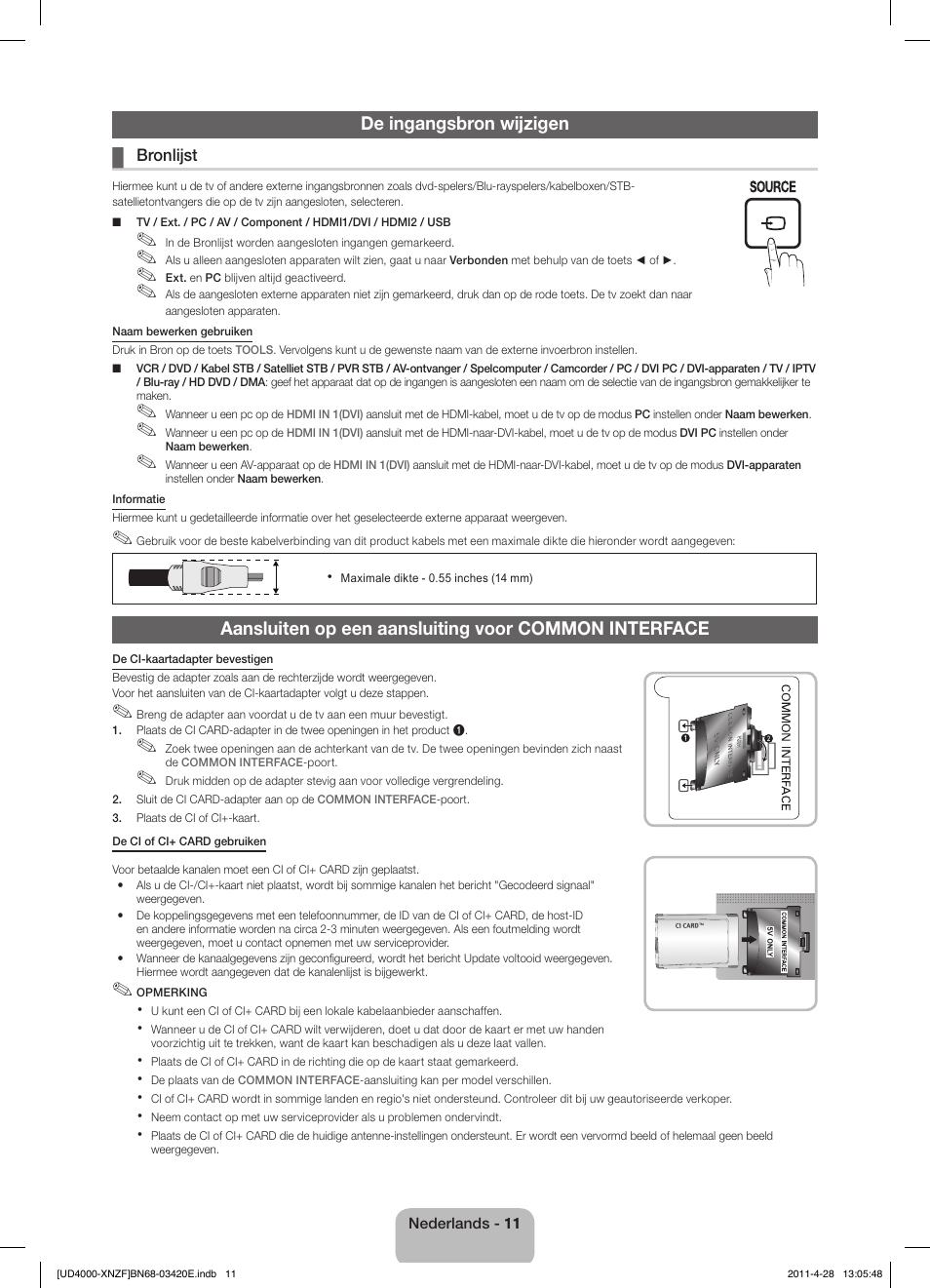 De ingangsbron wijzigen | Samsung UE19D4010NW User Manual | Page 59 / 65