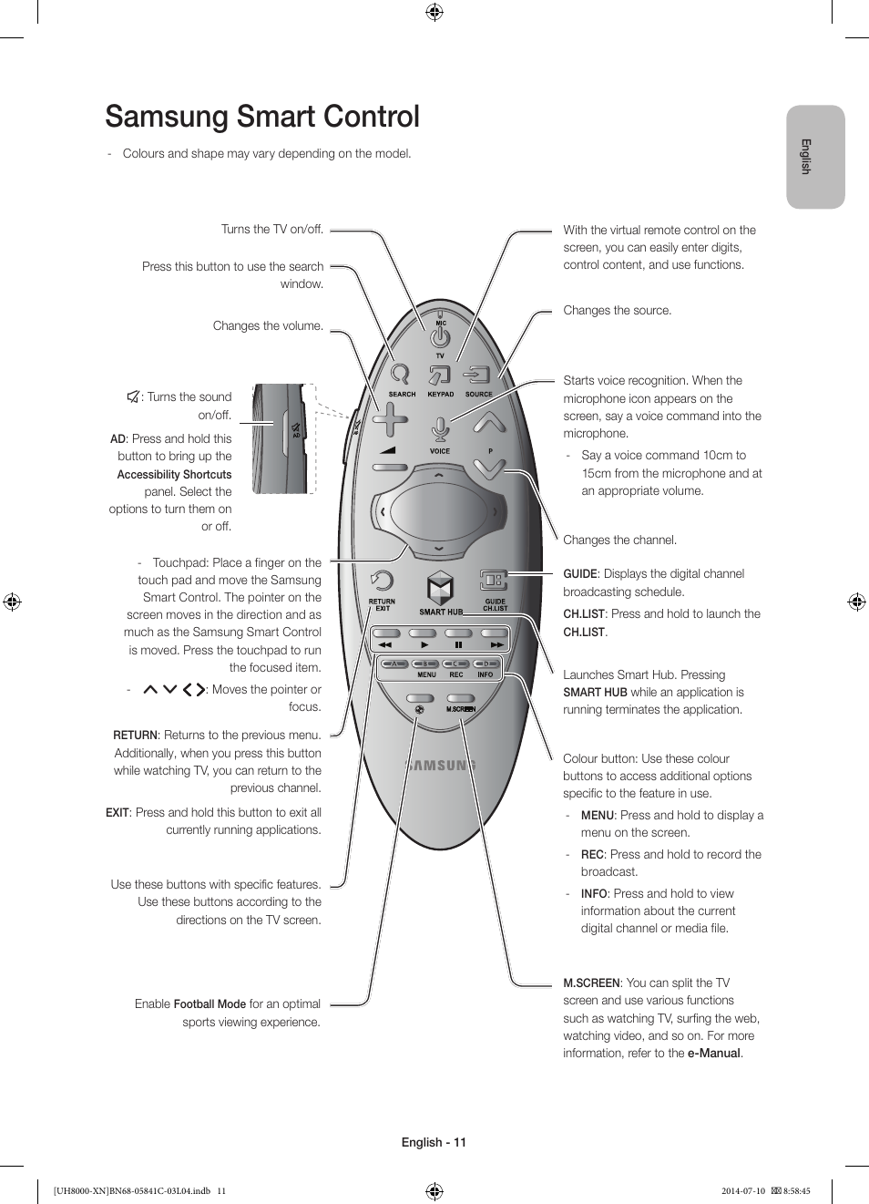 Samsung smart control | Samsung UE55H8000SL User Manual | Page 11 / 89