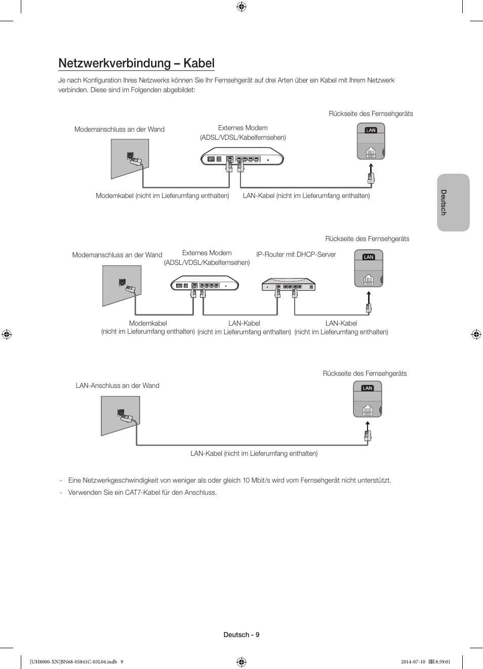 Netzwerkverbindung – kabel | Samsung UE55H8000SL User Manual | Page 53 / 89