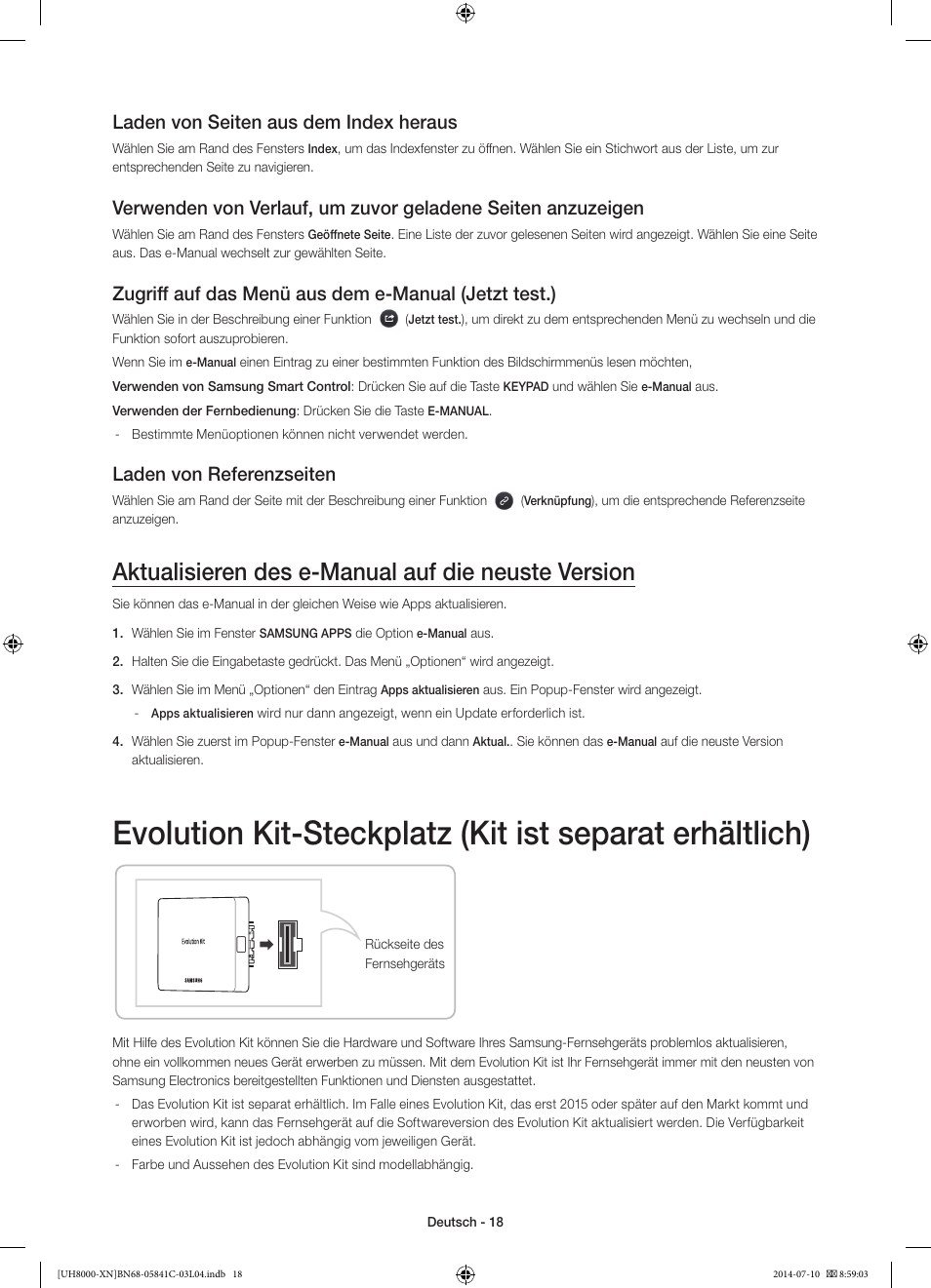 Aktualisieren des e-manual auf die neuste version, Laden von seiten aus dem index heraus, Laden von referenzseiten | Samsung UE55H8000SL User Manual | Page 62 / 89