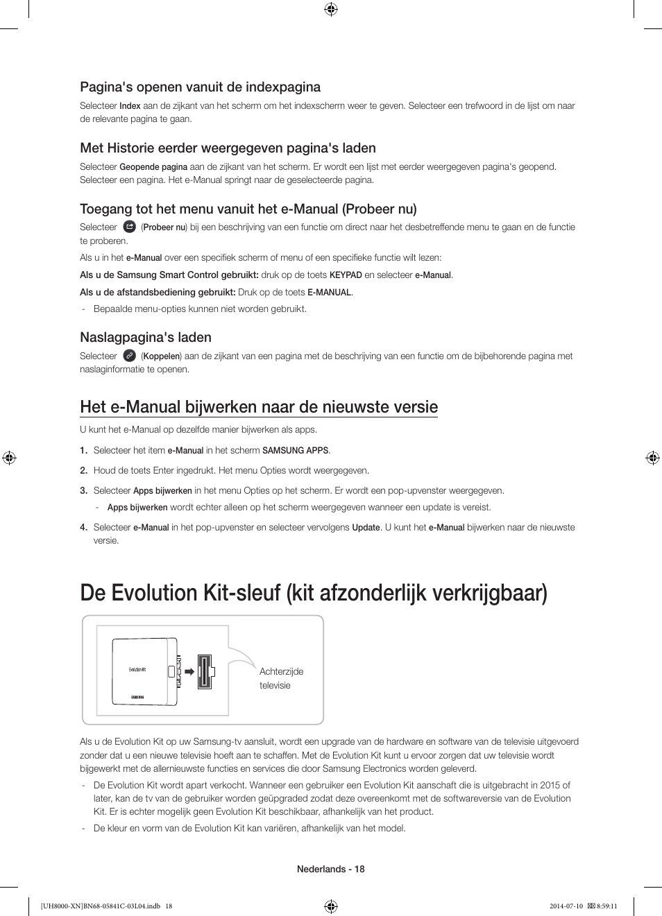 Het e-manual bijwerken naar de nieuwste versie, Pagina's openen vanuit de indexpagina, Met historie eerder weergegeven pagina's laden | Naslagpagina's laden | Samsung UE55H8000SL User Manual | Page 84 / 89