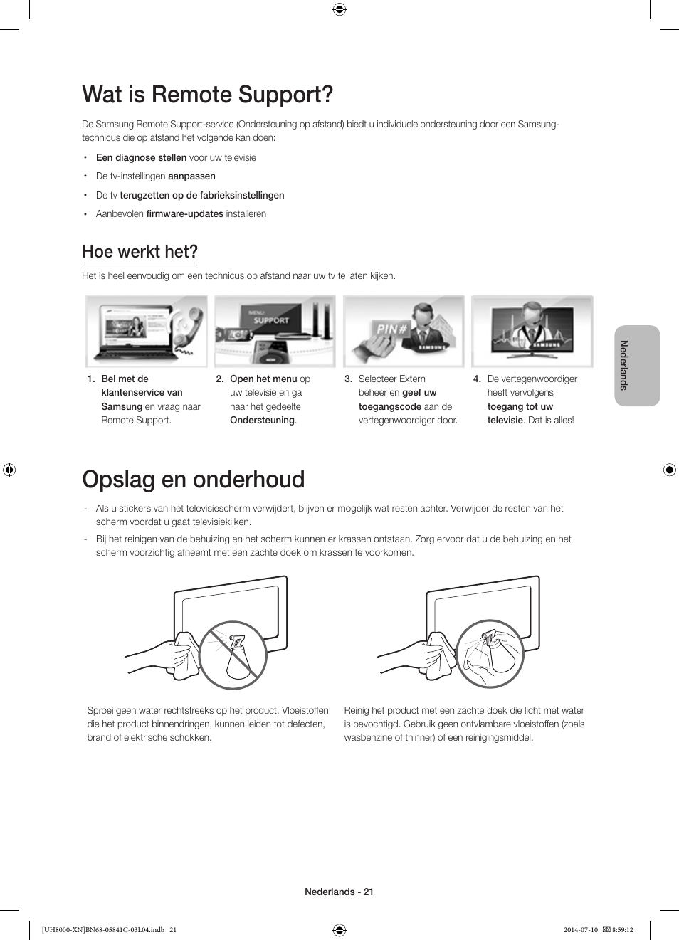 Wat is remote support, Opslag en onderhoud, Hoe werkt het | Samsung UE55H8000SL User Manual | Page 87 / 89