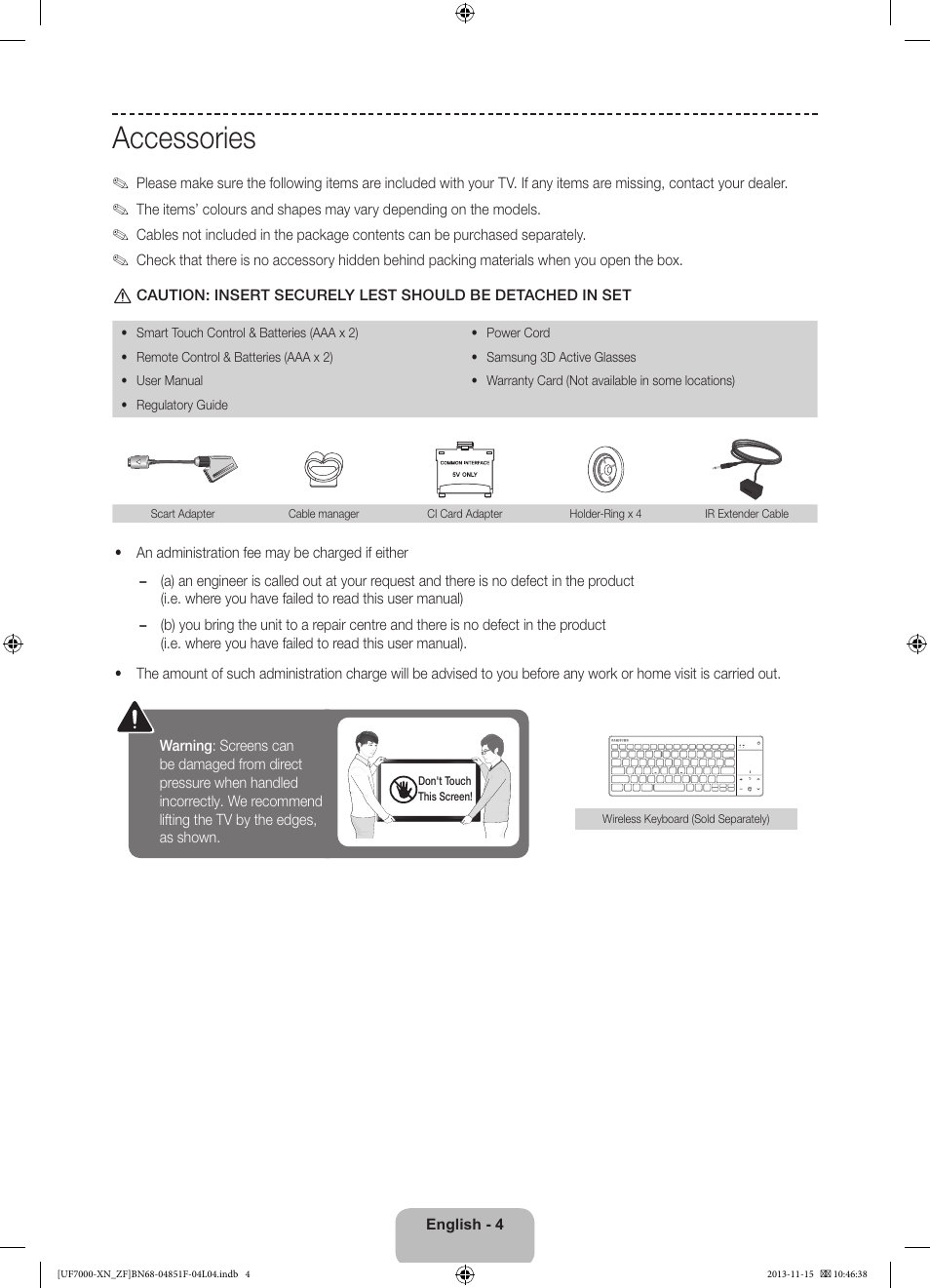 Accessories | Samsung UE46F7000SL User Manual | Page 4 / 97