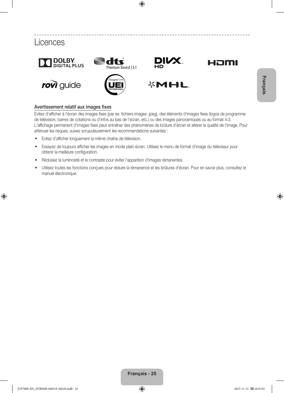 Licences | Samsung UE46F7000SL User Manual | Page 49 / 97