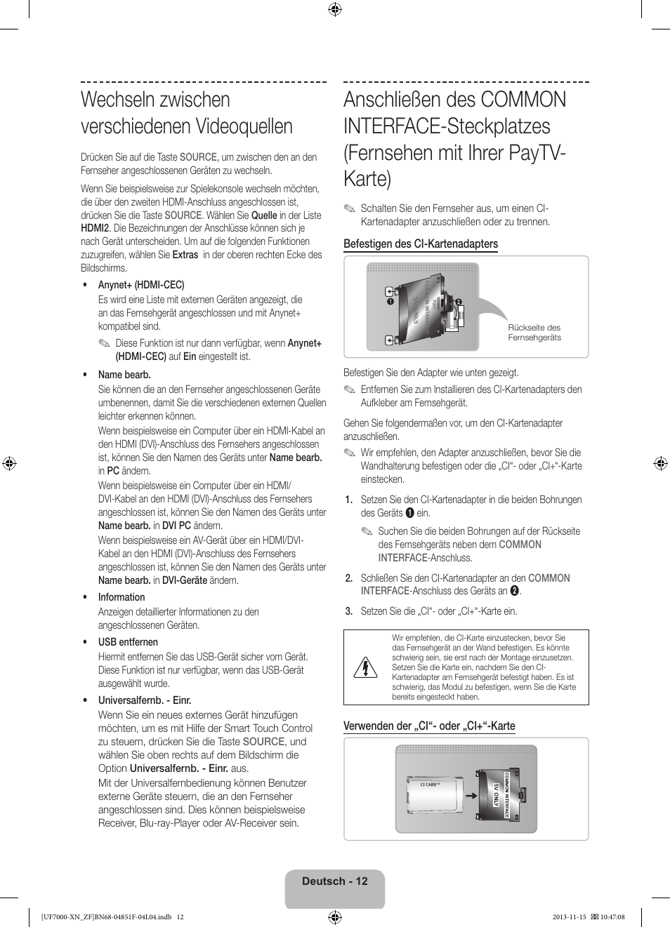 Wechseln zwischen verschiedenen videoquellen | Samsung UE46F7000SL User Manual | Page 60 / 97