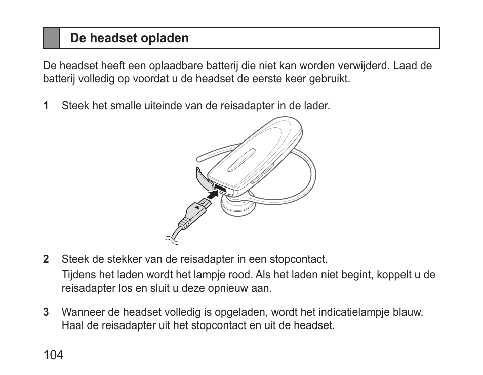 De headset opladen | Samsung BHM1100 User Manual | Page 106 / 125