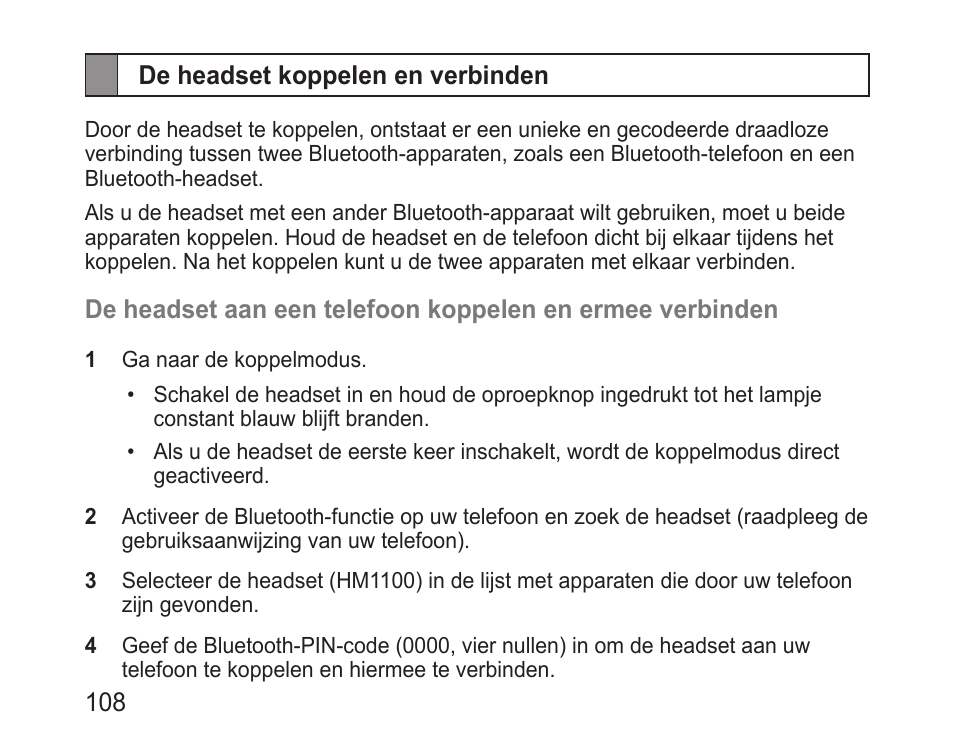 De headset koppelen en verbinden | Samsung BHM1100 User Manual | Page 110 / 125