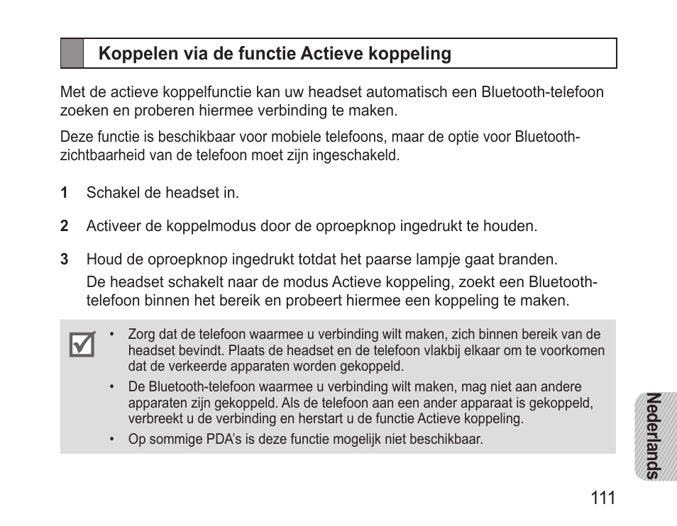 Koppelen via de functie actieve koppeling | Samsung BHM1100 User Manual | Page 113 / 125