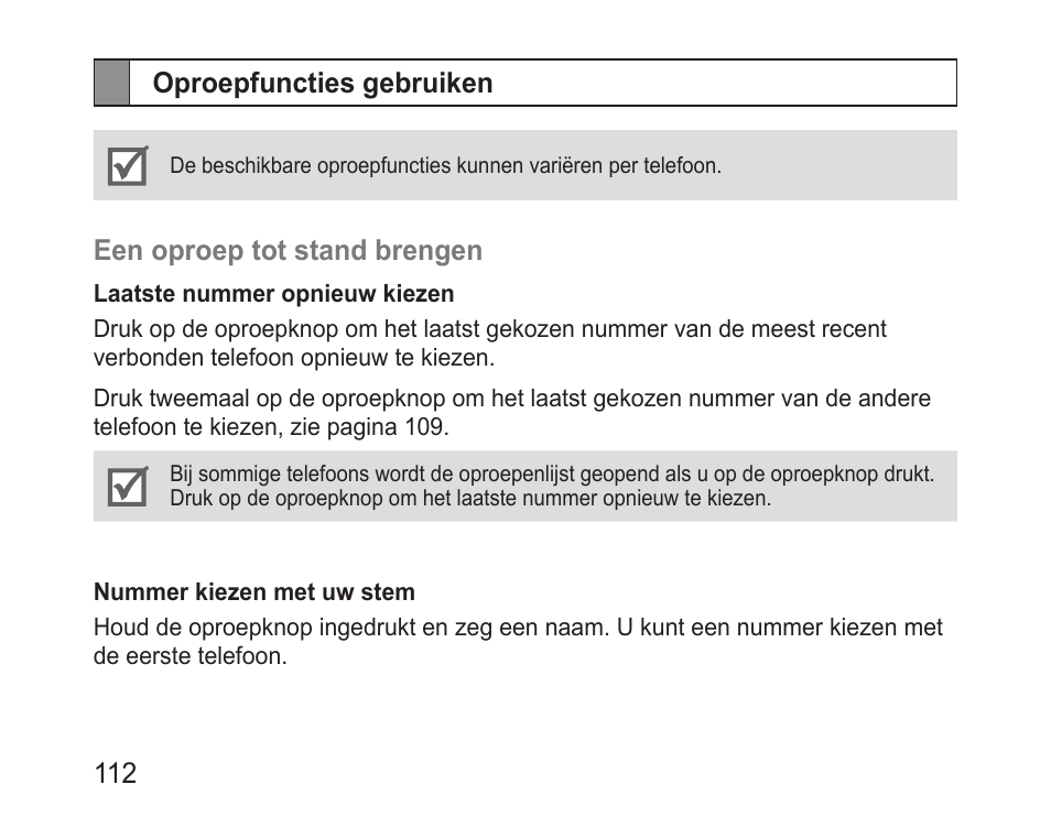 Oproepfuncties gebruiken | Samsung BHM1100 User Manual | Page 114 / 125