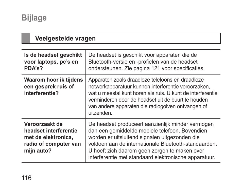 Bijlage, Veelgestelde vragen | Samsung BHM1100 User Manual | Page 118 / 125