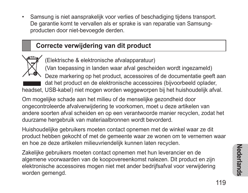Correcte verwijdering van dit product | Samsung BHM1100 User Manual | Page 121 / 125