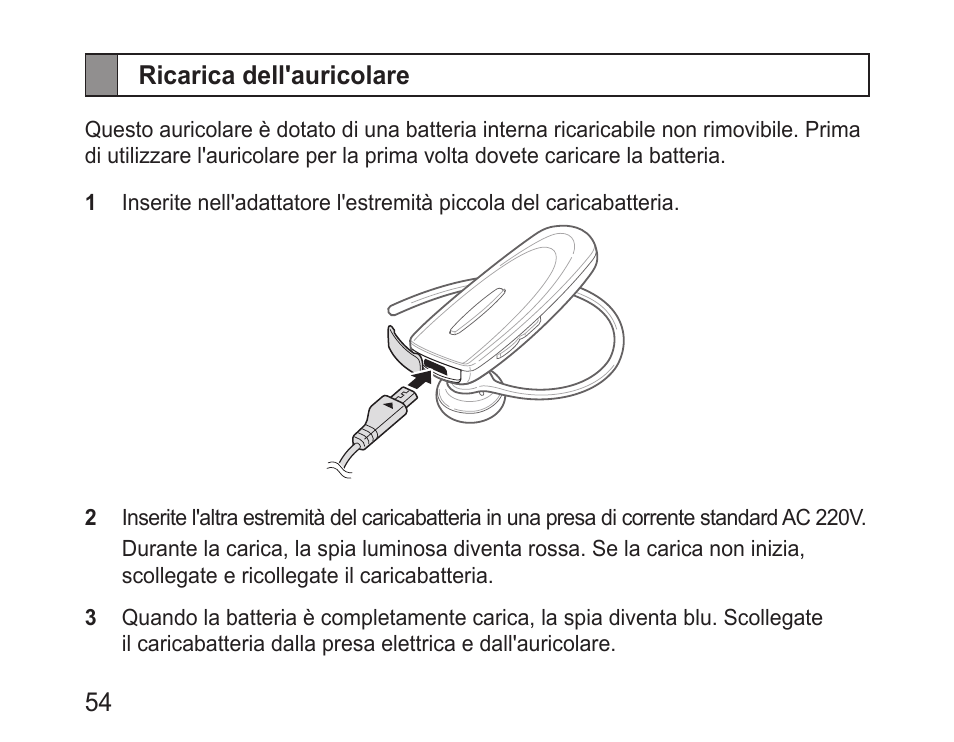 Ricarica dell'auricolare | Samsung BHM1100 User Manual | Page 56 / 125