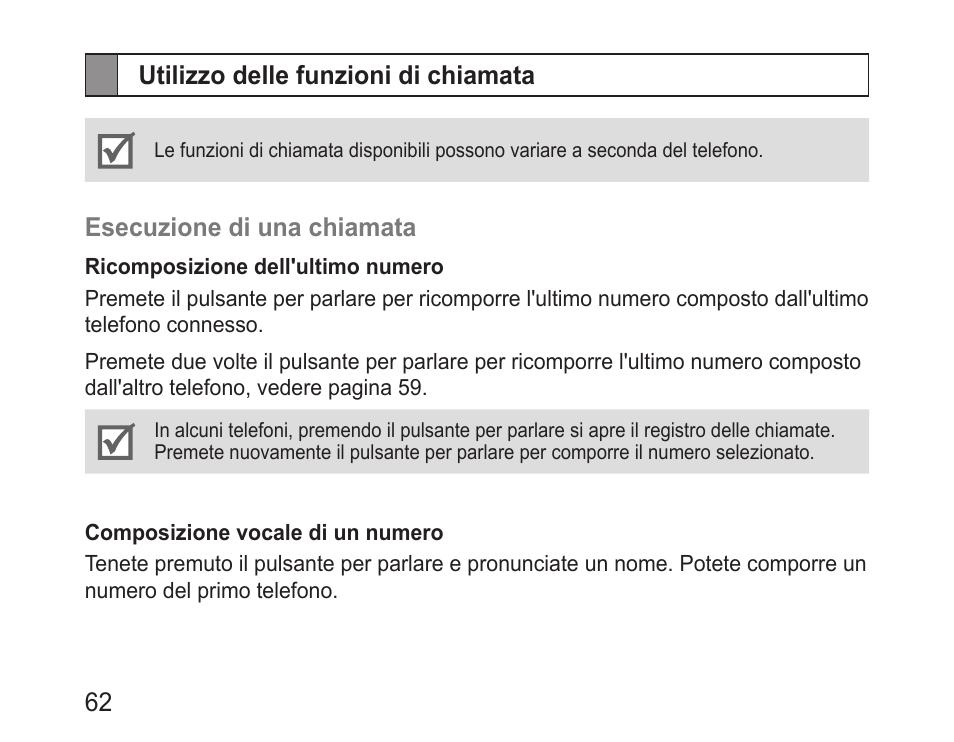 Utilizzo delle funzioni di chiamata | Samsung BHM1100 User Manual | Page 64 / 125