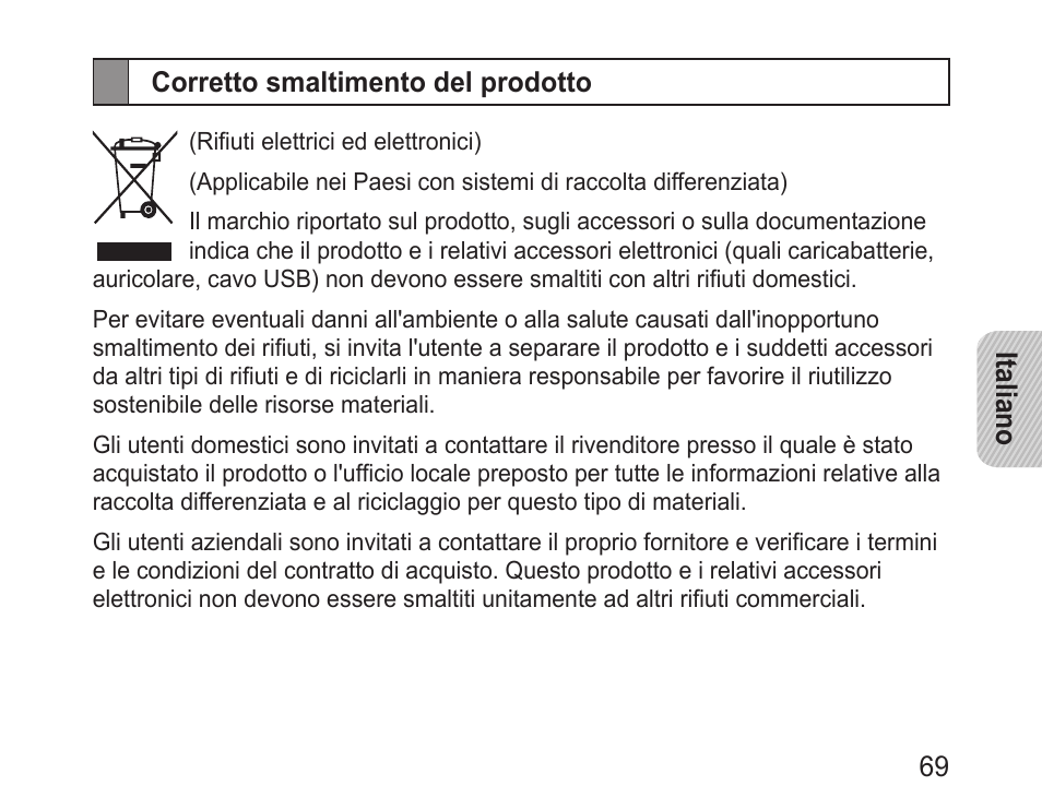 Corretto smaltimento del prodotto | Samsung BHM1100 User Manual | Page 71 / 125